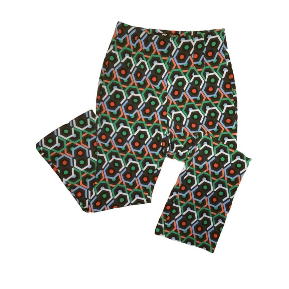 Zara Geometric Wide Leg Pants - Black, Green, Blue, Orange // Large